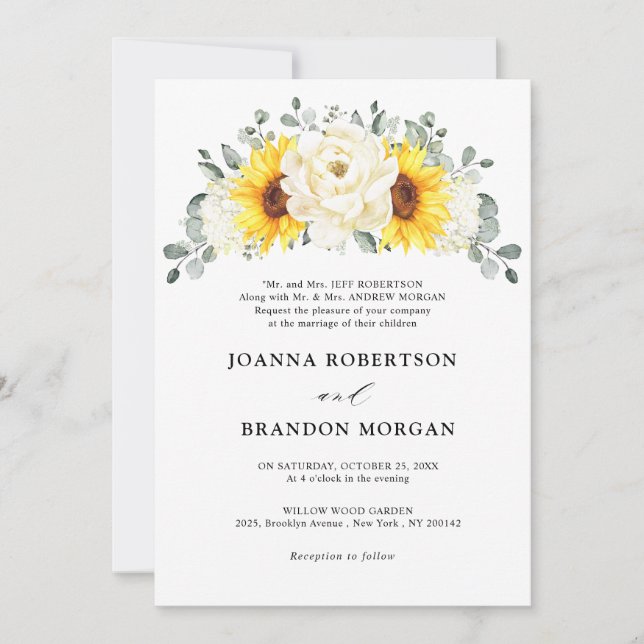 Sunflower Ivory Peony Floral Eucalyptus Wedding    Invitation (Front)