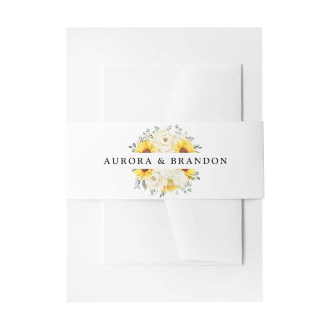Sunflower Ivory Peony Floral Eucalyptus Wedding    Invitation Belly Band (Front Example)