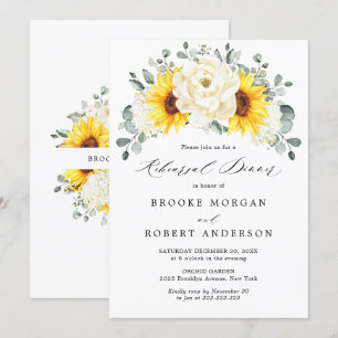 Sunflower Ivory Peony Rehearsal Dinner Invitation