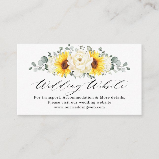 Sunflower Ivory Peony Wedding Website Details      Enclosure Card (Front)