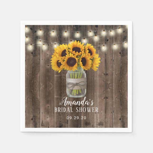 Sunflower Jar Rustic Barn Wood Bridal Shower Napkin (Front)