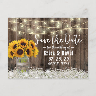 Sunflower Jar Rustic Floral Wedding Save the Date Announcement Postcard