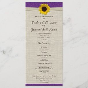 Sunflower jaune et Burlap Programme de mariage vio