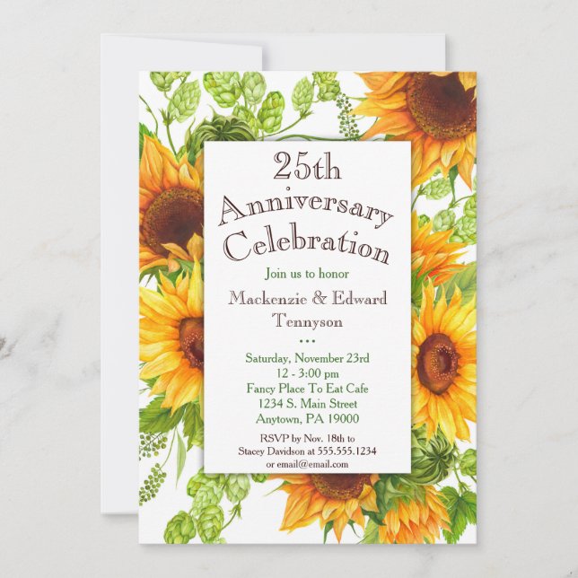 Sunflower Jaune Floral Anniversaire Invitation (Devant)