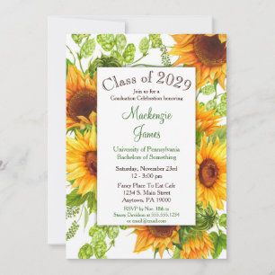 Sunflower Jaune Floral Graduation Invitation