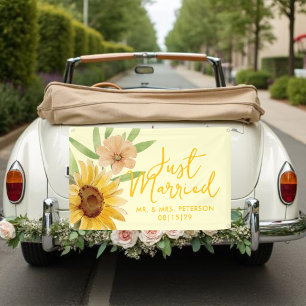 Sunflower Just Married Car Banner
