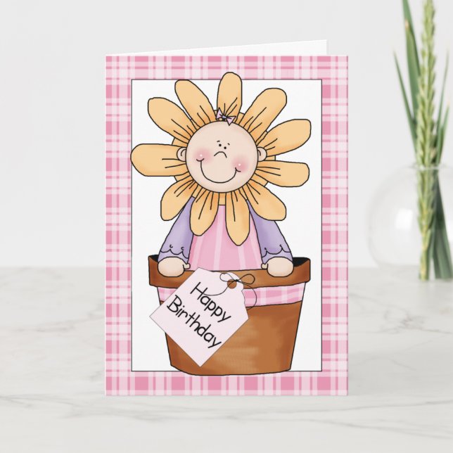 Sunflower Kids (pot) Birthday Greeting Card (Front)