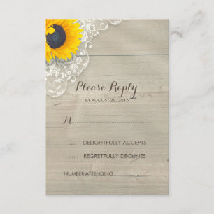 Sunflower Lace and Wood Rustic Wedding RSVP Card