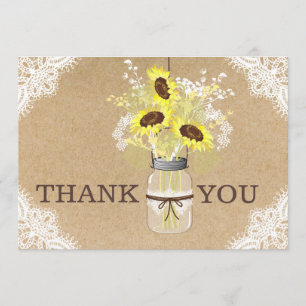 Sunflower Lace Kraft Modern Rustic Thank You Card