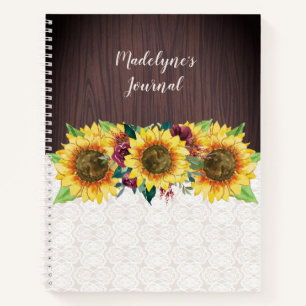Sunflower Lace Wood Personalized Name Journal