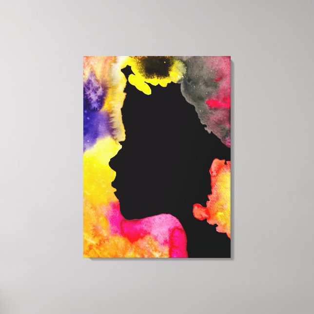 Sunflower lady silhouette watercolor art canvas print (Front)