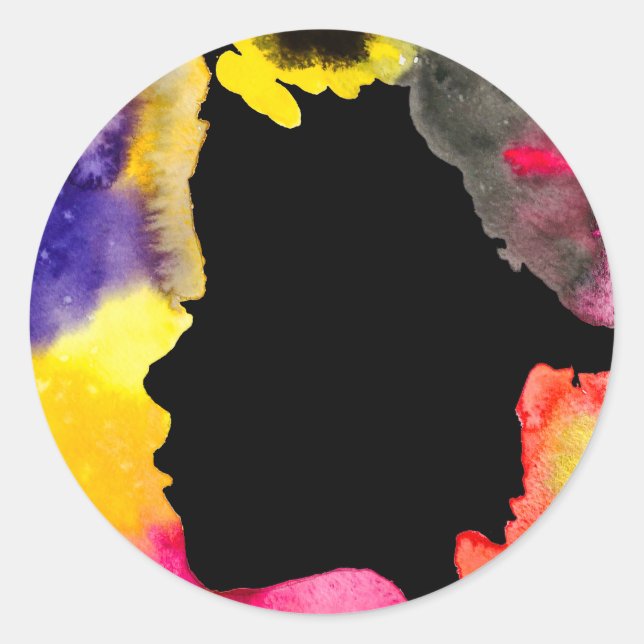 Sunflower lady silhouette watercolor art classic round sticker (Front)