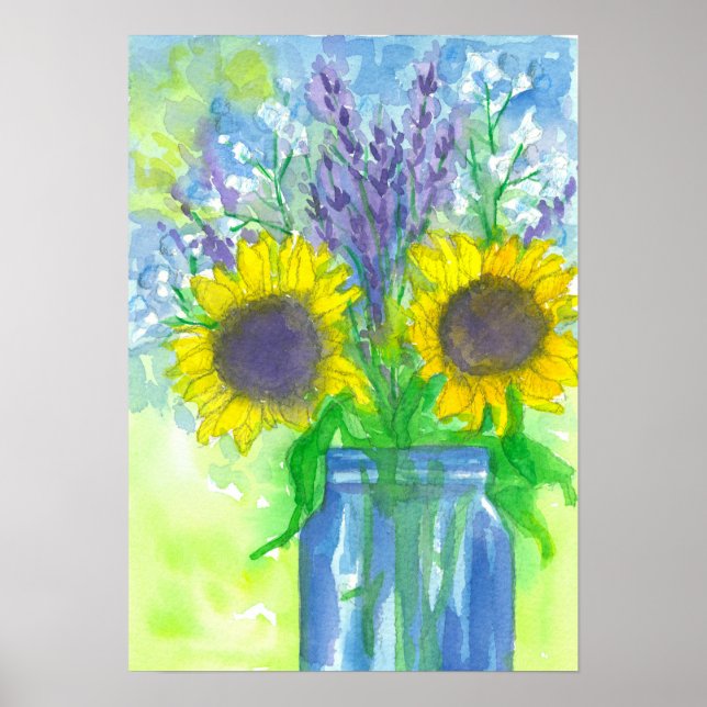 Sunflower Lavender Bouquet Poster (Front)