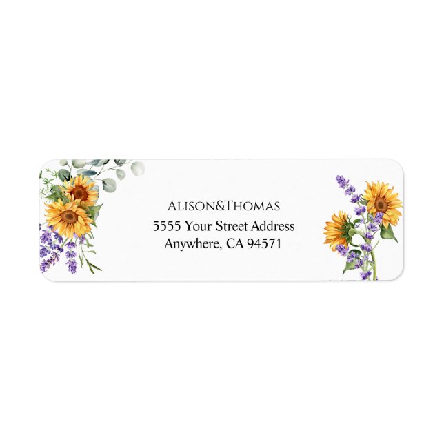 Sunflower Lavender Mariage Adresse de retour (Devant)