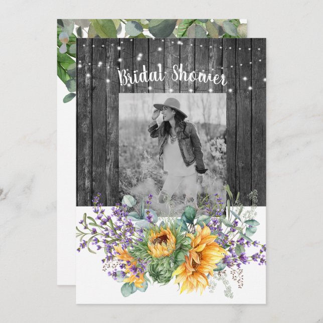  Sunflower Lavender Photo Rustic Bridal Shower  Invitation (Front/Back)