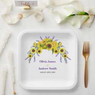 Sunflower & Lavender Vintage Floral Wedding Party  Paper Plate