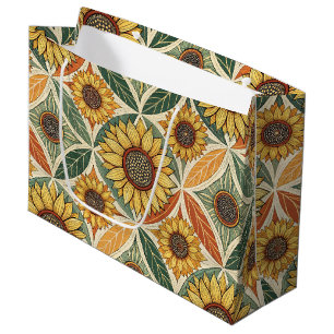 Sunflower & Leaf Pattern Nature-Inspired Quilted Large Gift Bag