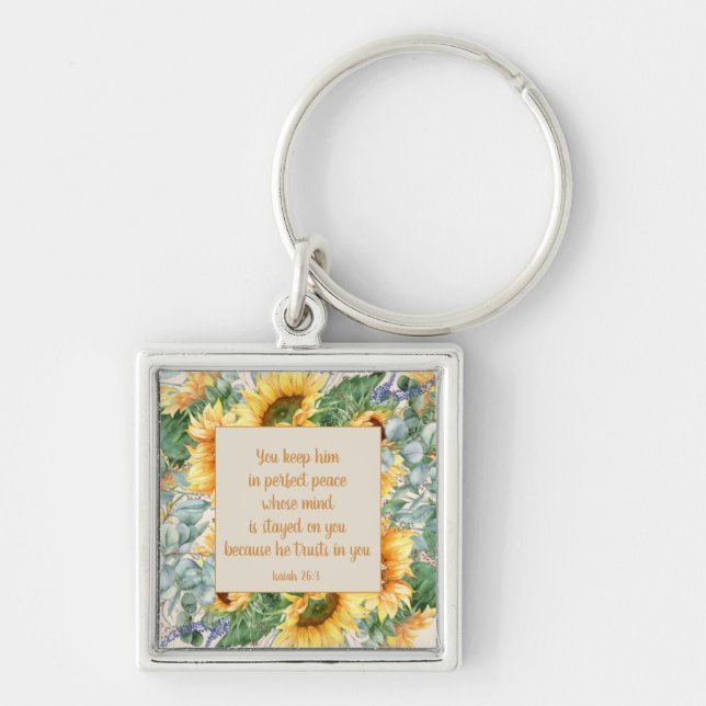 Sunflower Leaves Bible Verse Keep Perfect Peace    Keychain (Front)