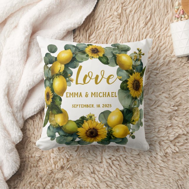 Sunflower Lemon Wreath Love Design Throw Pillow (Blanket)