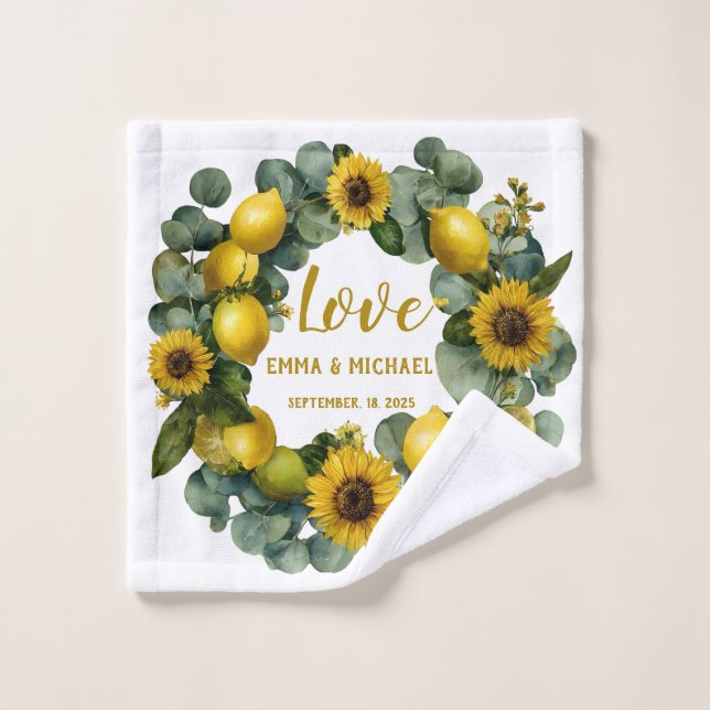 Sunflower Lemon Wreath Love Design Wash Cloth (Wash Cloth)