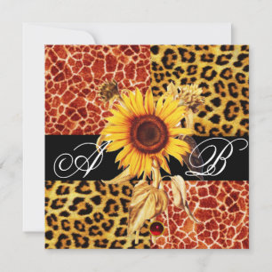 SUNFLOWER,LEOPARD AND GIRAFFE FUR,RUBY MONOGRAM INVITATION