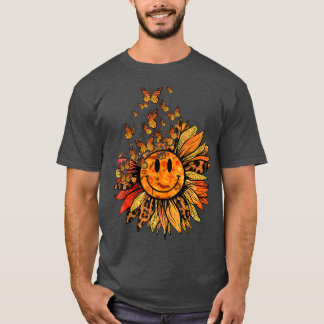 Sunflower Leopard Butterfly Autumn Fall Retro Groo T-Shirt
