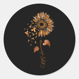 Sunflower Leopard CRPS Awareness Orange Ribbon Classic Round Sticker