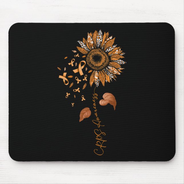 Sunflower Leopard CRPS Awareness Orange Ribbon  Mouse Pad (Front)