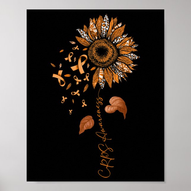 Sunflower Leopard Crps Awareness Orange Ribbon  Poster (Front)
