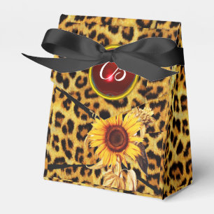 SUNFLOWER , LEOPARD FUR BOW SUMMER PARTY MONOGRAM FAVOR BOX