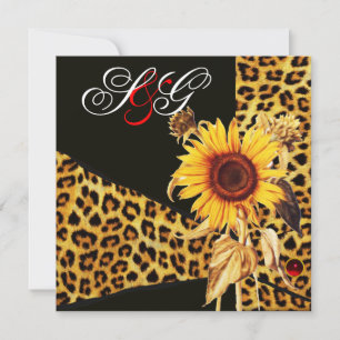 SUNFLOWER ,LEOPARD FUR RIBBON,RED RUBY GEMSTONE INVITATION