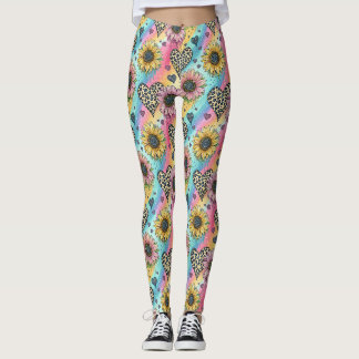 Sunflower & Leopard Heart Rainbow Leggings