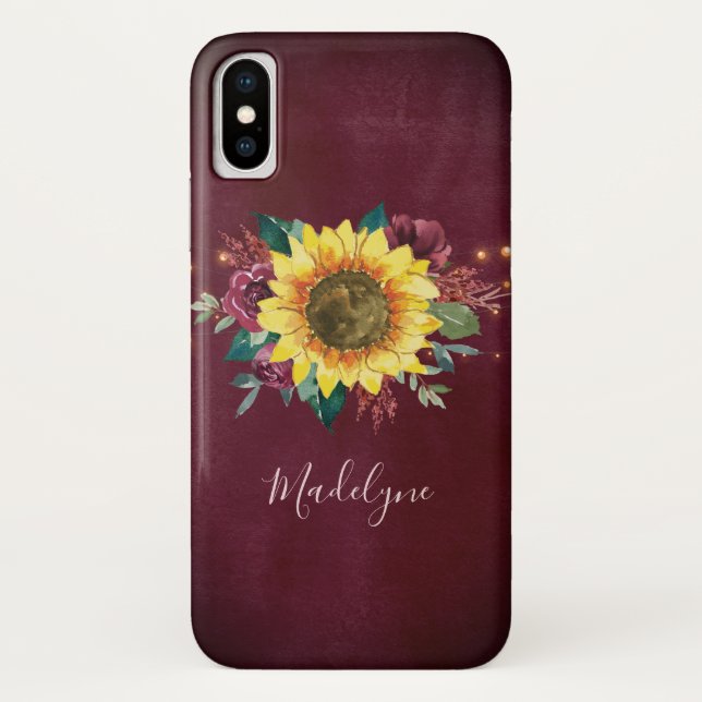 Sunflower Lights Burgundy Floral Case-Mate iPhone Case (Back)