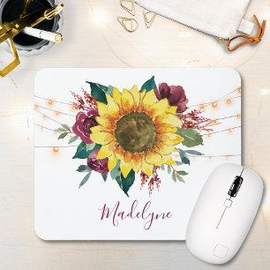 Sunflower Lights Floral Monogram Mouse Pad