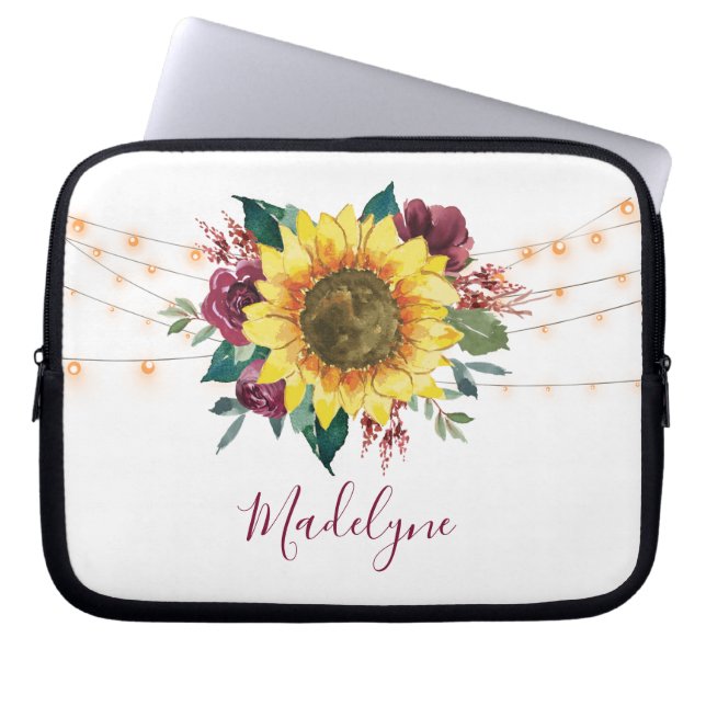 Sunflower Lights Floral Watercolor Laptop Sleeve (Front)