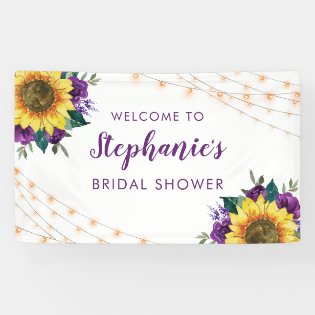 Sunflower Lights Purple Rose Bridal Shower Banner (Horizontal)