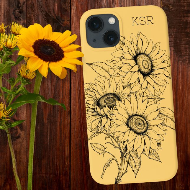 Sunflower Line Illustration Monogram Case-Mate iPhone Case (Creator Uploaded)