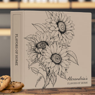 Sunflower Line Illustration Monogram Recipe Binder