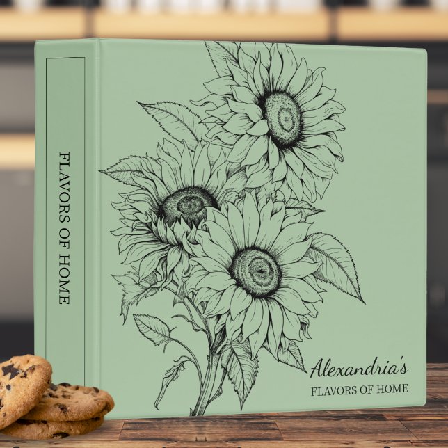 Sunflower Line Illustration Monogram Recipe  Binder (Creator Uploaded)