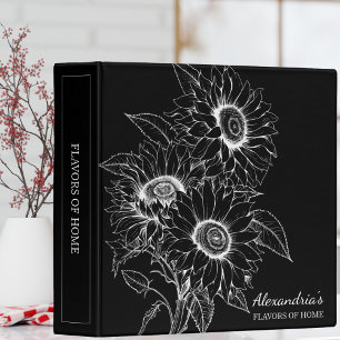 Sunflower Line Illustration Monogram Recipe  Binder