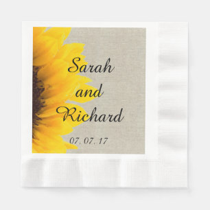 Sunflower Linen Rustic Wedding Paper Napkins