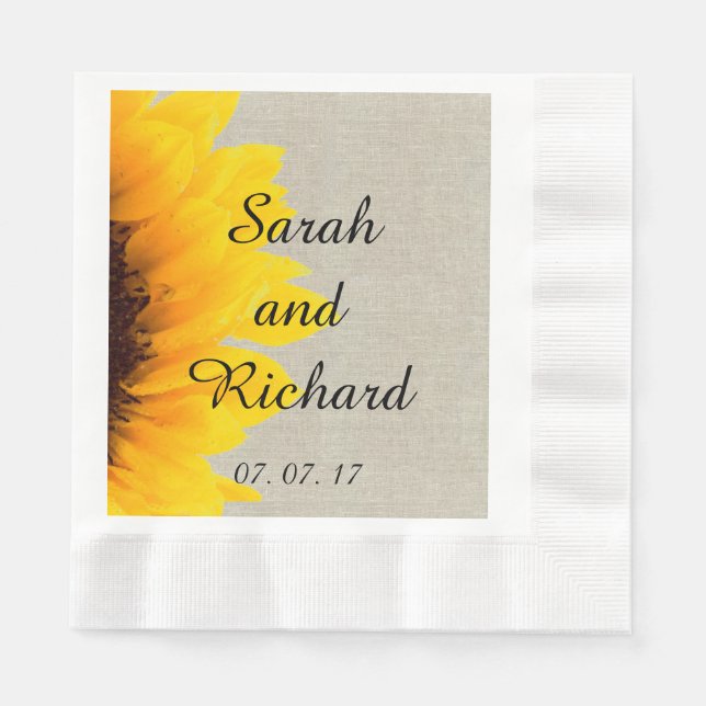Sunflower Linen Rustic Wedding Paper Napkins (Front)