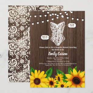 Sunflower lingerie shower invitation rustic wood