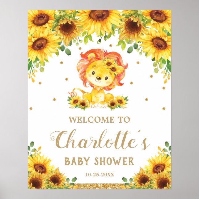 Sunflower Lion Baby Shower Birthday Welcome Sign (Front)