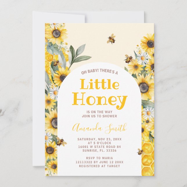 Sunflower Little Honey Bee Baby Shower Invitation (Front)