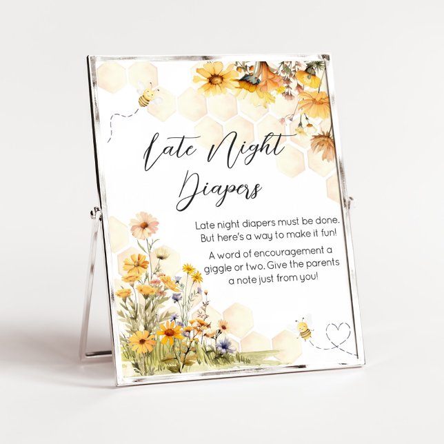 Sunflower Little Honey Late Night Diapers Poster (Sunflower Little Honey Baby Shower Late Night Diapers Sign)