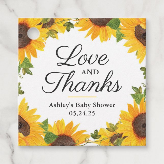 Sunflower Love and Thanks Favour Tag (Front)