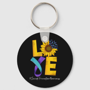 Sunflower Love Teal &amp; Purple Ribbon Suicide Pr Keychain