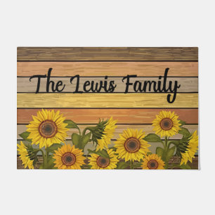 Sunflower Lover Gift, Retro Wood Garden Mat