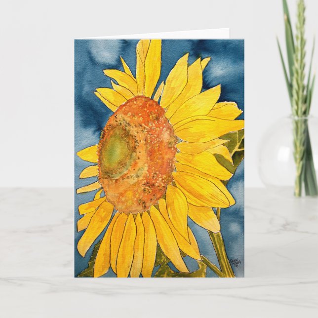 sunflower macro flower folk art greeting card (Front)
